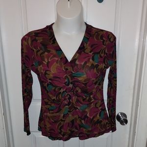 New York & Company Vintage Floral Cinched V neck Long Sleeve Sz XL